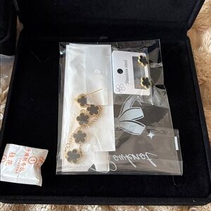 FREE CASE!!3 Piece Black Clover Bracelet Necklace and Earring  Stainless Steel